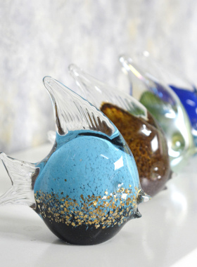 小动物摆件玻璃神仙鱼纯手工吹制桌面隔断现代客厅创意装饰工艺品