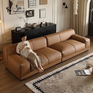 豆腐块真皮沙发头层牛皮客厅三人直排简约现代羽绒高端沙发SF3633