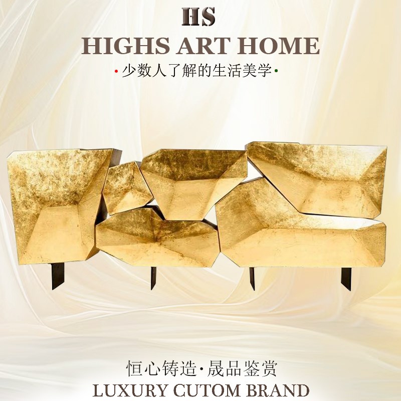 意大利轻奢实木餐边柜设计师高级不规则储物柜别墅客厅家用玄关柜