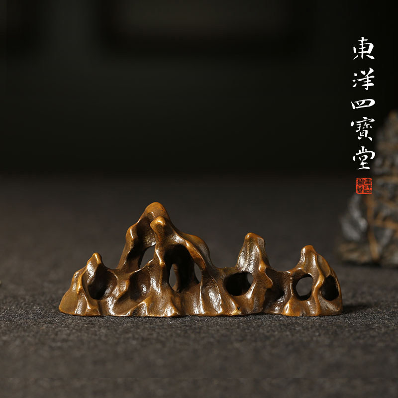 青铜 太湖石笔搁 仿古青铜器毛笔搁文房四宝摆件 多功能镇尺