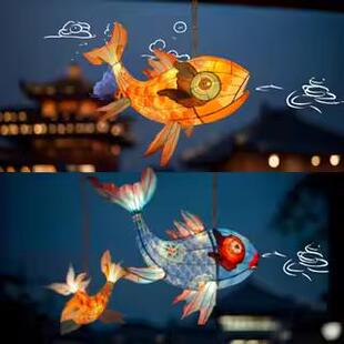 翘尾锦鲤金鱼发光定制花灯卡通餐厅传统灯笼鱼灯非遗成品复古鲤鱼