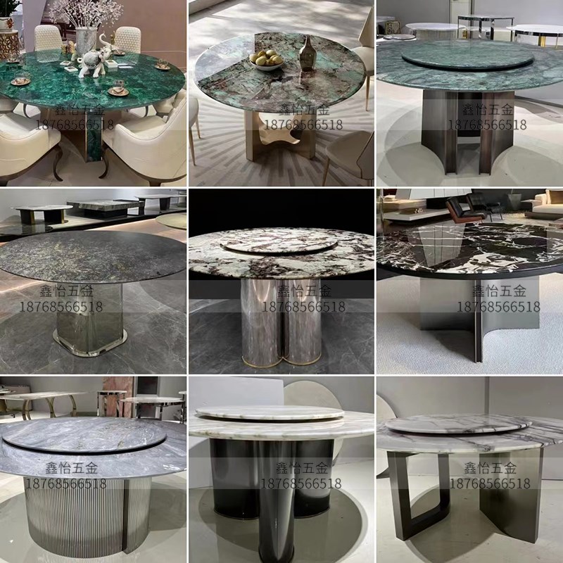 轻奢大理石圆桌书桌桌腿支架 高端岩板长桌餐台脚R 不锈钢桌脚底