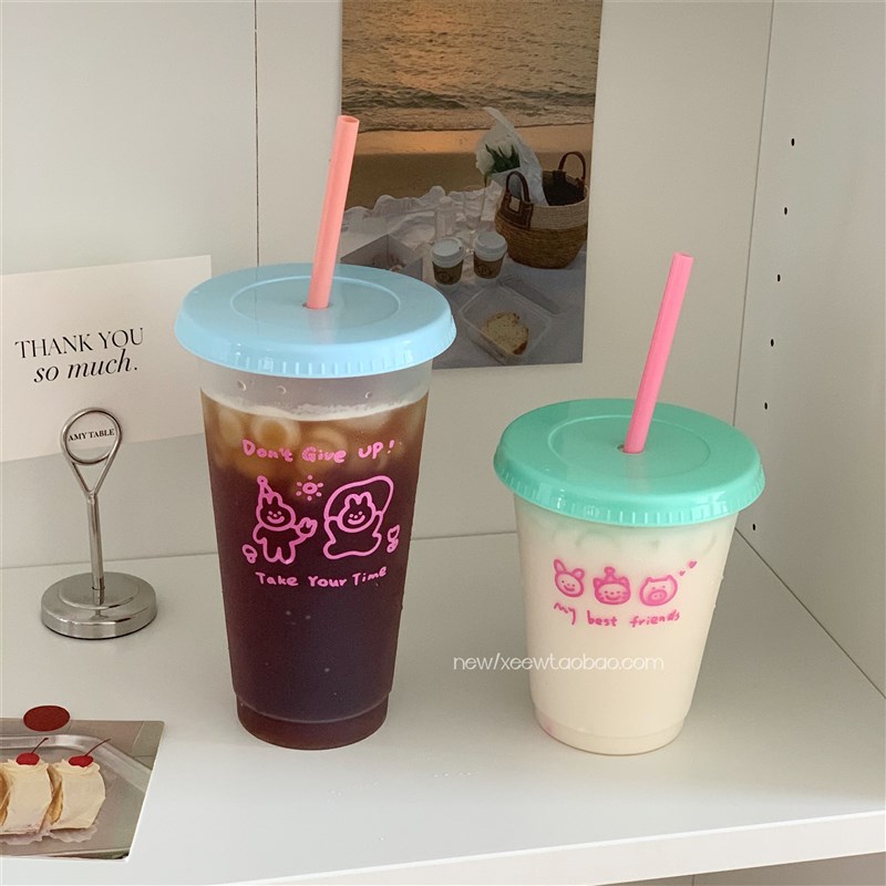 每天都要喝水!夏日大容量水杯随手杯G女塑料吸管杯随身便携咖啡杯