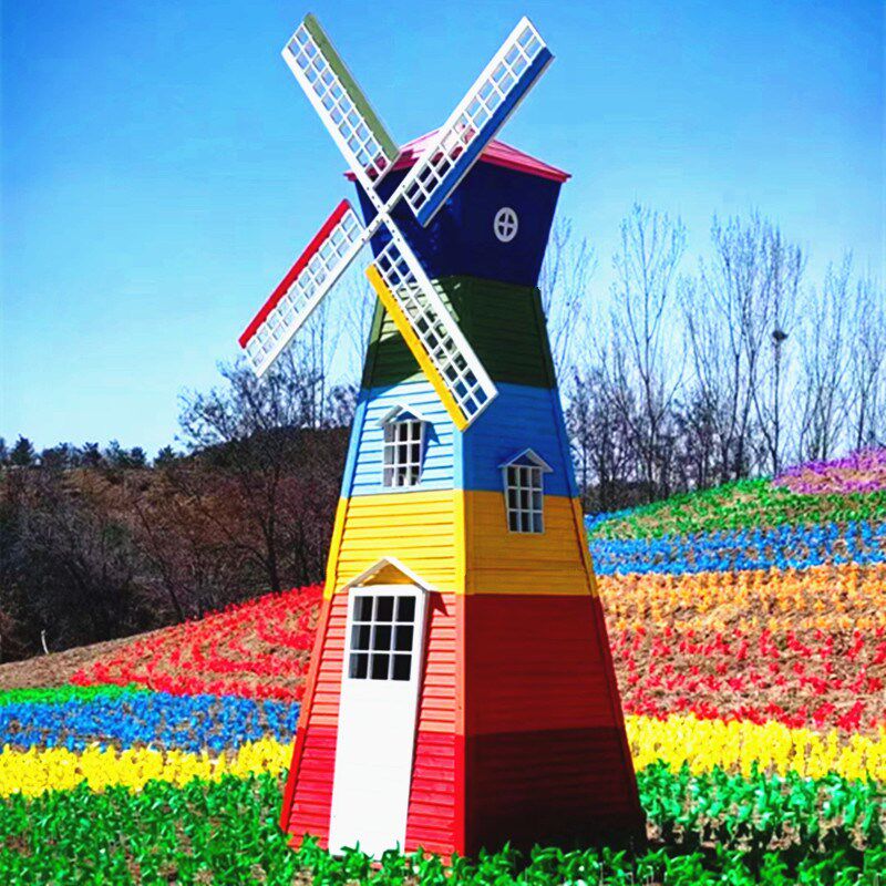 防腐木风车荷兰景观户外旋转装饰电动G大花海田园厂家定做景区风