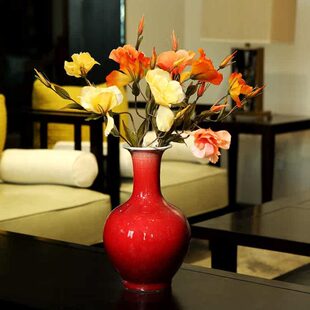陶瓷花瓶郎红赏瓶 颜色釉窑变红色摆件 客厅博古架装饰品礼品新婚