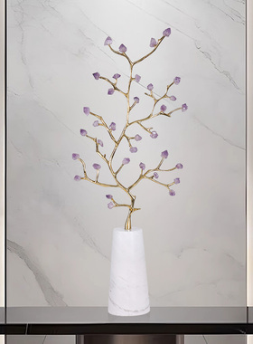 玄关水晶发d财树摆件客厅走廊壁龛轻奢高档竖高细长落地艺术装饰