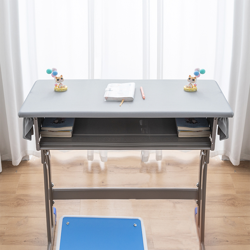 小学生桌布双人位课桌套桌s罩长方形浅灰色三面裙40x120cm防水桌