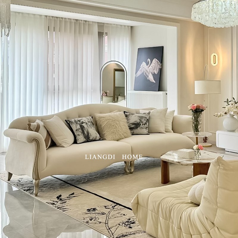 良邸计画 划美法式轻奢实木v三人四人沙发头层牛皮直排卡米尔真皮