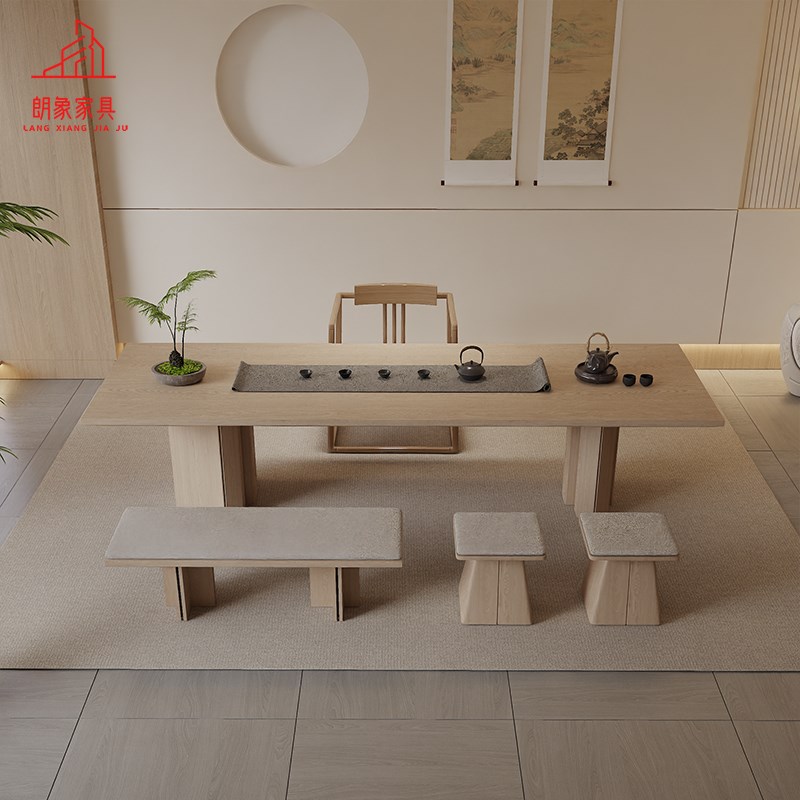 新中式实木茶桌椅组合简约现代y茶室禅意会所办公室原木色功夫茶