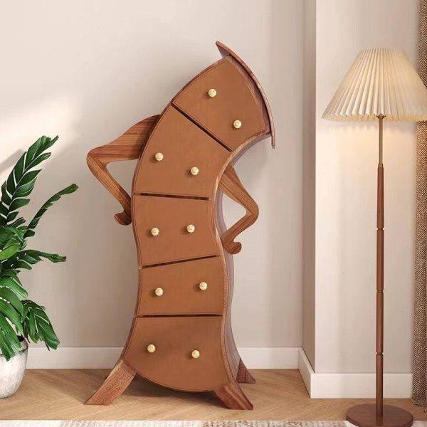 创意叉腰实木柜子卧室斗柜现代简约客厅收纳储物柜五斗柜轻奢歪柜,家居饰品,落地摆件,淘宝优惠券,粉丝福利购,淘宝优惠卷