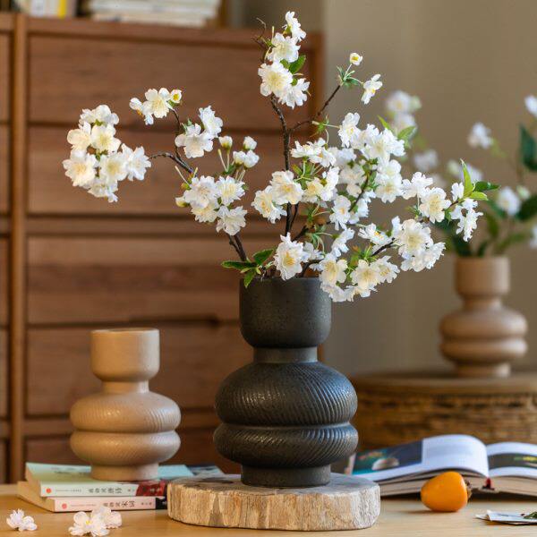 复古素胚陶瓷花瓶水养插花高级感北欧简约玫瑰鲜花粗陶客厅小摆件