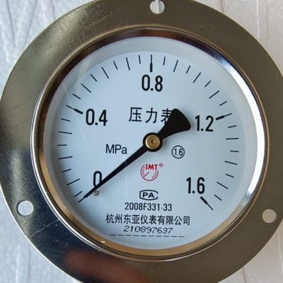 Y100ZT实验室面板式轴向带边压力表真空储气罐1.6/2.5mpa杭州东亚