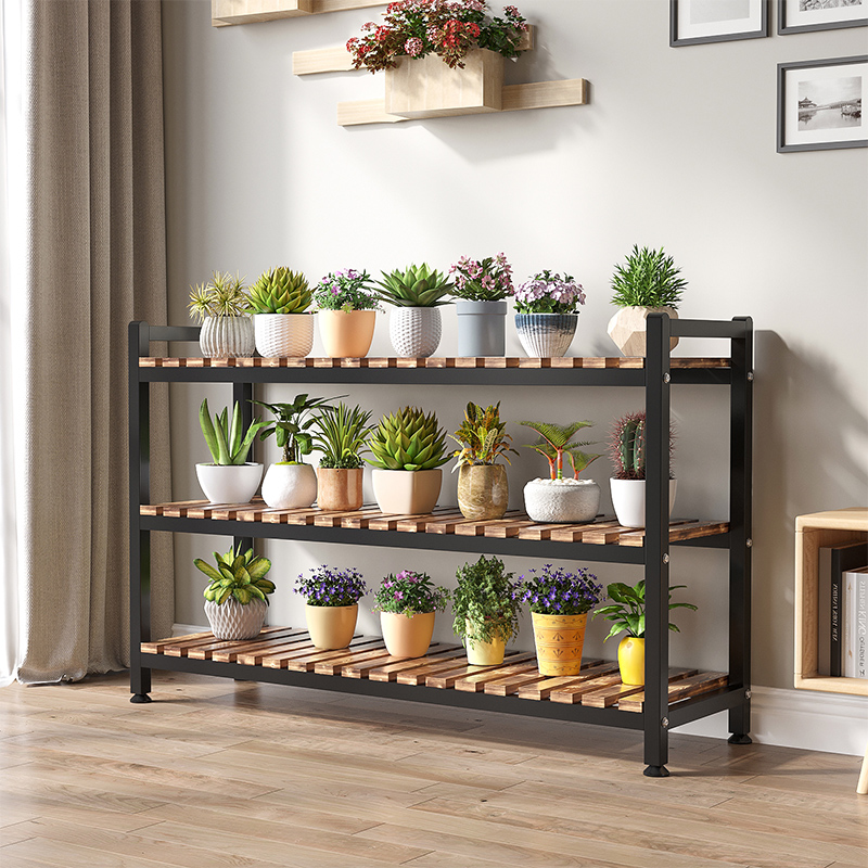 花架置物架多层阳台落地p式客厅窗台多肉花盆铁艺实木室内2022新