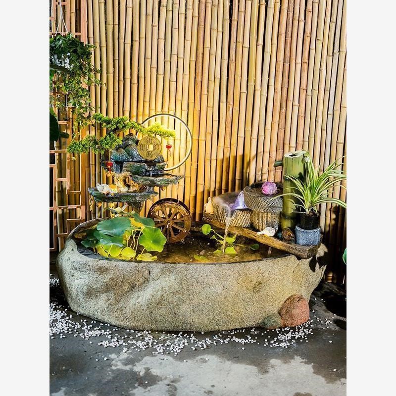 户外鱼池假山造景庭院花园布置流D水摆件阳台景观造景水池循环水