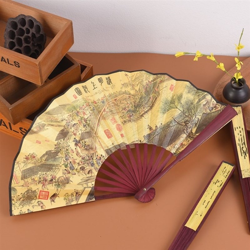 10寸折扇清明上河图q中国风精美绢布扇子复古宣传扇子一尺扇子