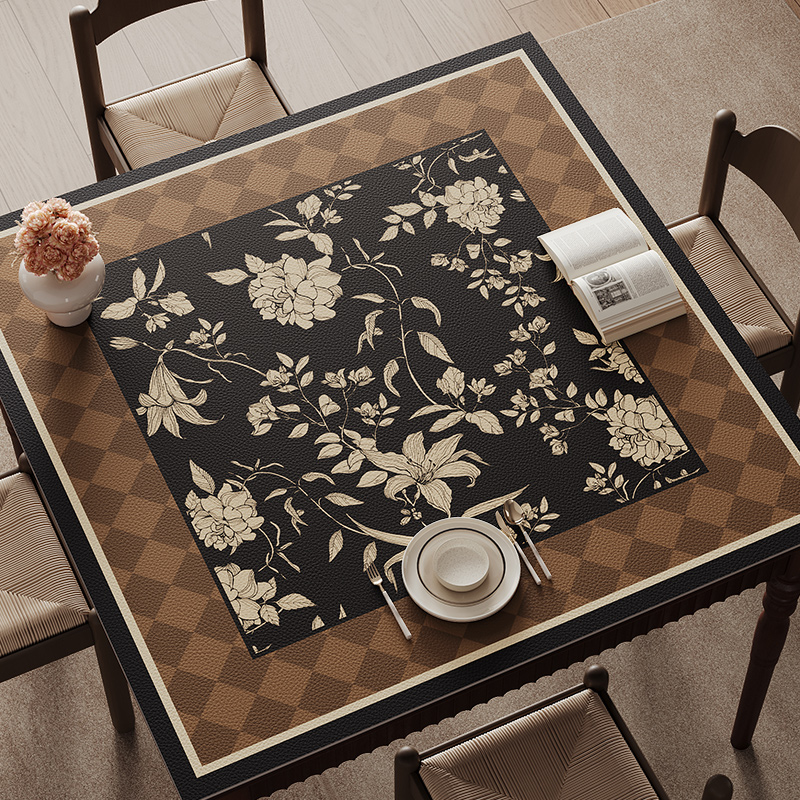 复古方桌垫防水防油免洗皮革正方B形餐桌布高级感客厅四方桌茶几