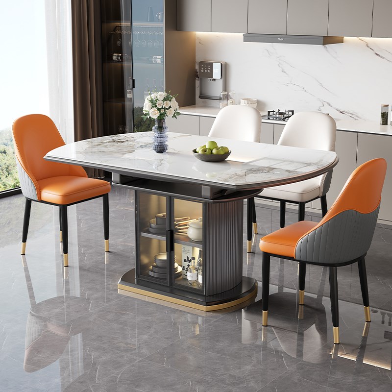 轻奢可伸缩岩板储物餐桌椅组y合家用小户型现代简约客厅折叠饭桌