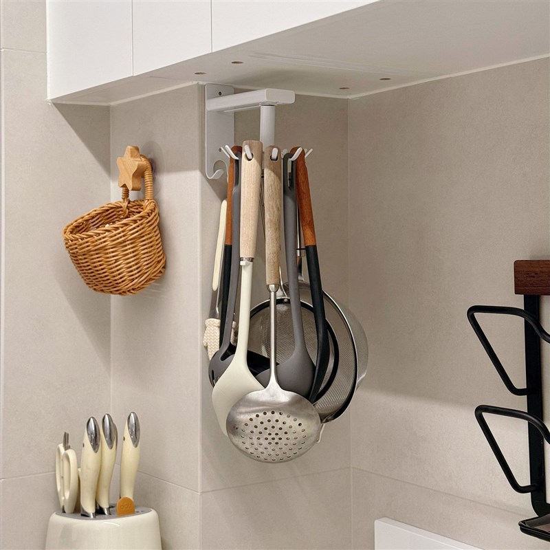 厨房旋转锅铲架多l功能勺子铲子厨具挂钩吸盘置物架壁挂收纳挂架