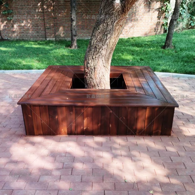 户外围树椅公园i椅广场休闲实木圆形座椅带靠背幼儿园防腐木凳定