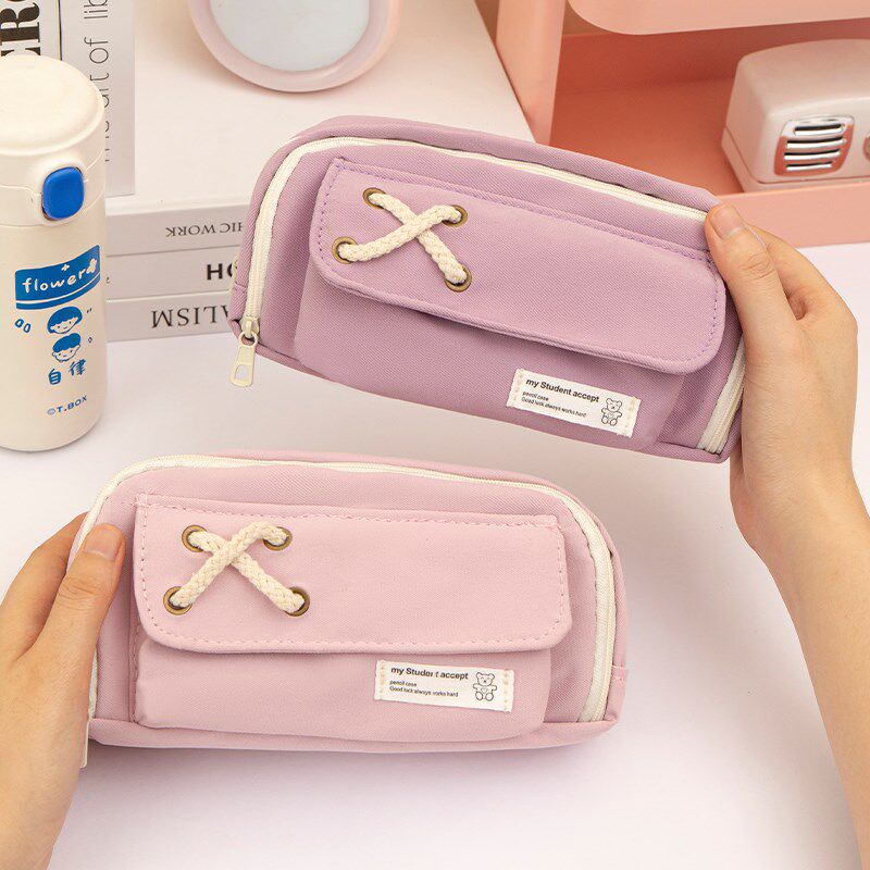 纯色简约笔c袋大容量分层女孩男孩中小学生2023新款收纳文具铅笔