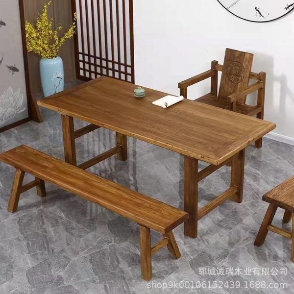 复古老榆木茶桌家用餐厅吃饭桌商茶台/茶桌