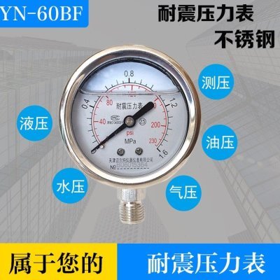 不锈钢耐震压力表YN-60BF 0-1.6MPA 耐高温防腐蚀不锈钢304压力表