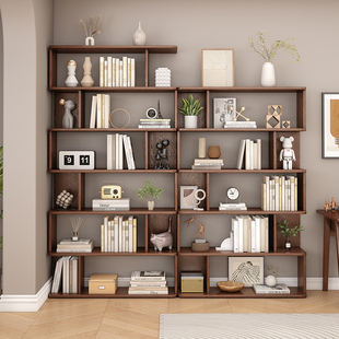 定制实木书架落地置物架客厅一体靠墙自由组合格子柜家用学生书柜