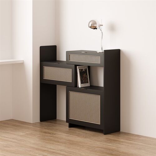 谷及 简约藤编ins伸缩入户门玄关柜储物柜收纳柜编织柜子现代实木