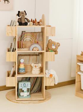 儿童旋转书架客本度书柜可动实厅木环VEQ保移学生书籍绘置物收纳