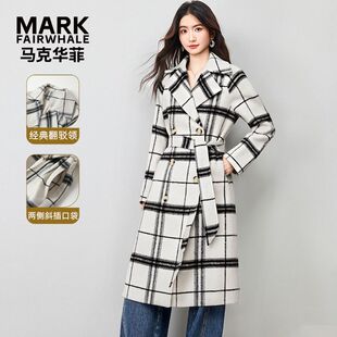 马克华菲女装英伦风格纹长款女式秋冬新款御寒保暖毛呢欧美风大衣