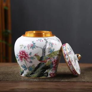 陶瓷茶叶罐红密封无品牌/罐储存罐青家用绿茶普洱龙井花茶罐金属