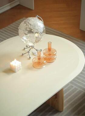 诧寂风实简木白色小茶几现代客家用椭圆创NNH意边几约原厅木形风