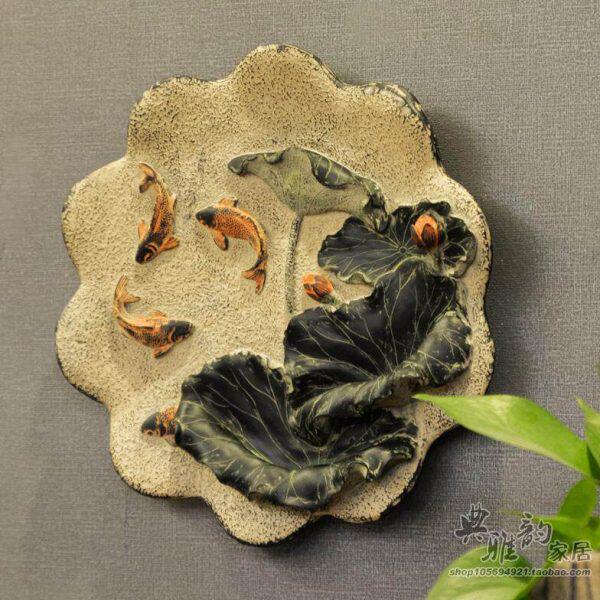 新中式仿古酒店走廊立体浮雕饰品树脂装饰画无框画壁挂件壁饰鱼舞
