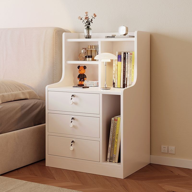 带锁床头柜简约现实木卧室收纳储物小柜子简易置X物柜床边柜子