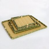 仿竹塑料编制品家用有孔无孔方形竹簸箕手工竹编晾晒竹盘篮竹制品