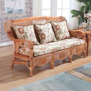 真植物沙仿藤沙发三人式藤木客厅74643组合办公藤艺腾编全藤老古