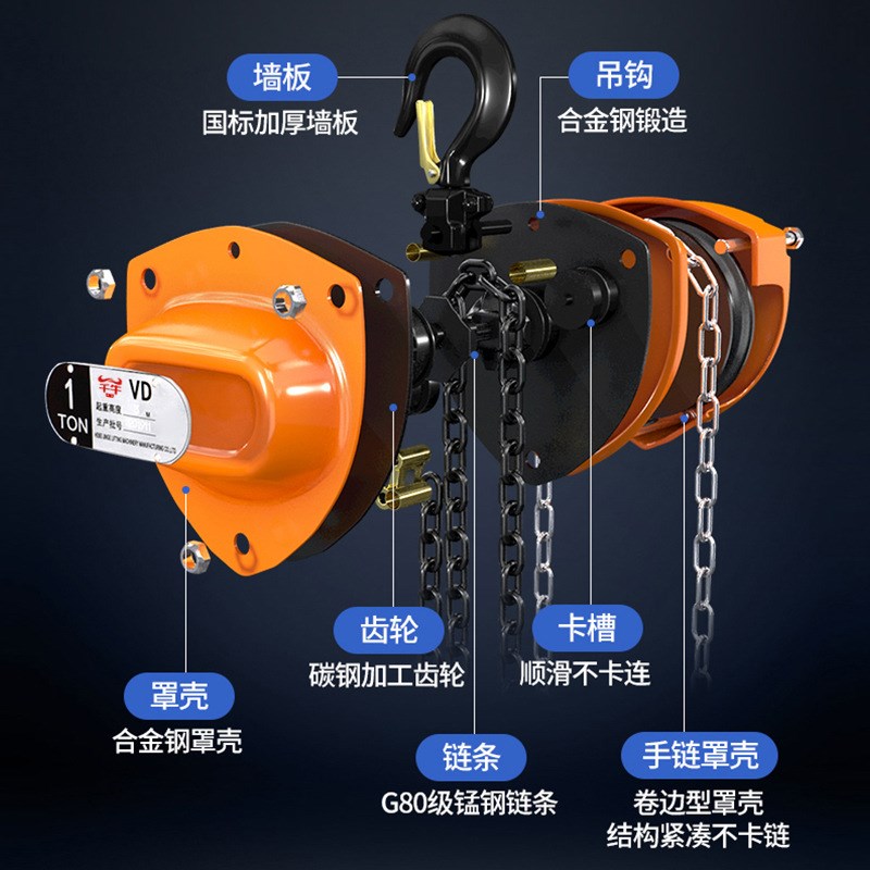 三角手拉葫芦1吨2吨3/5/10吨6M小型家用起重吊机手拉葫芦倒链厂家