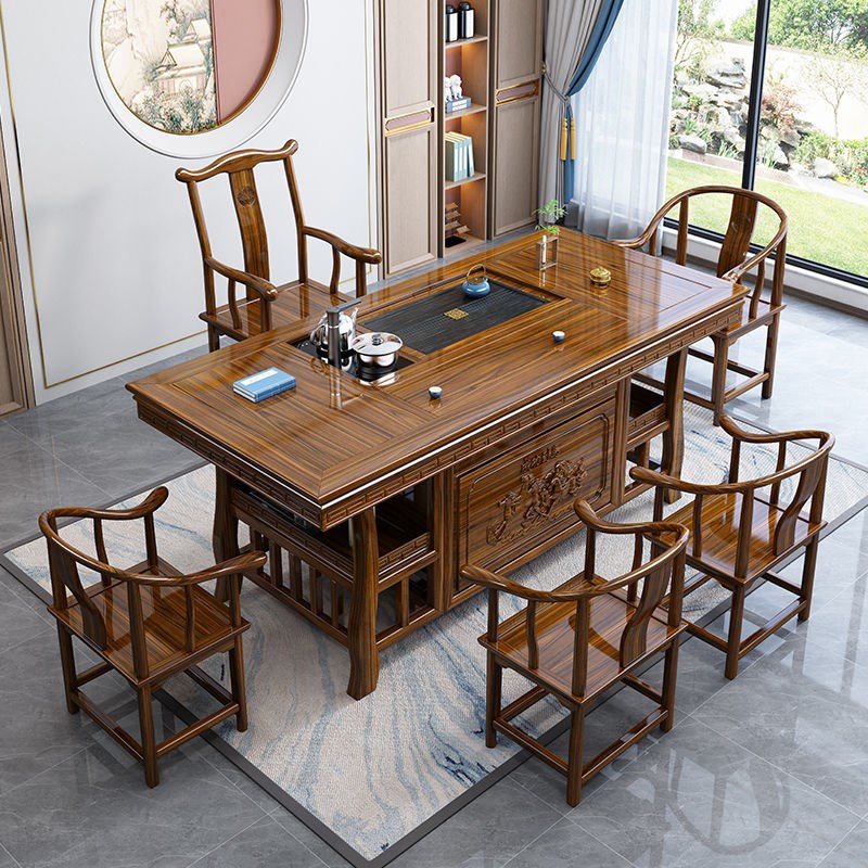 实木茶桌椅组合新中式功夫茶几明清古典新整套一体办公家用泡茶桌