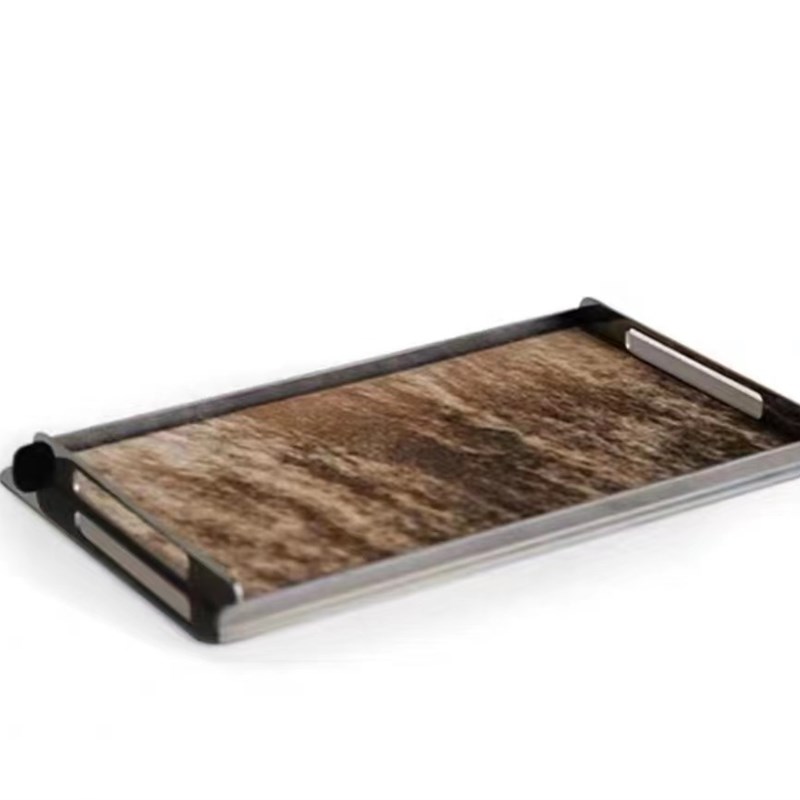 现代轻奢金属马毛长方形创意托盘置物收纳摆件桌面客厅酒店样板间