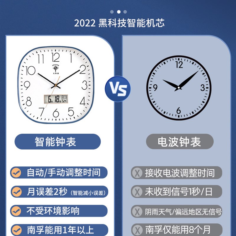 EQ4F智能挂钟自动对时钟表客厅家用时尚免打孔静音挂表电波时钟
