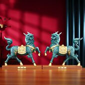 彩铜吉祥瑞兽麒麟摆件家居装 饰品客厅玄关公室工艺品摆件