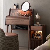 实木梳妆台卧室现代简约小户型黑胡桃木迷你化妆台收纳小型化妆桌