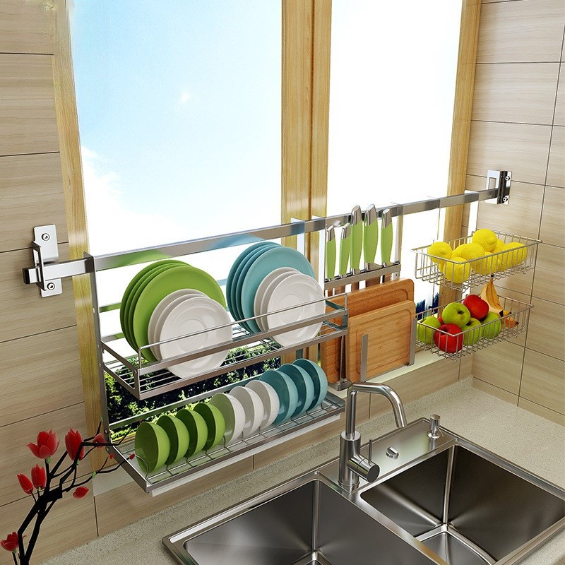 免打孔厨房置物架壁挂窗户窗台收纳碗架沥水架挂件挂杆304不图旭