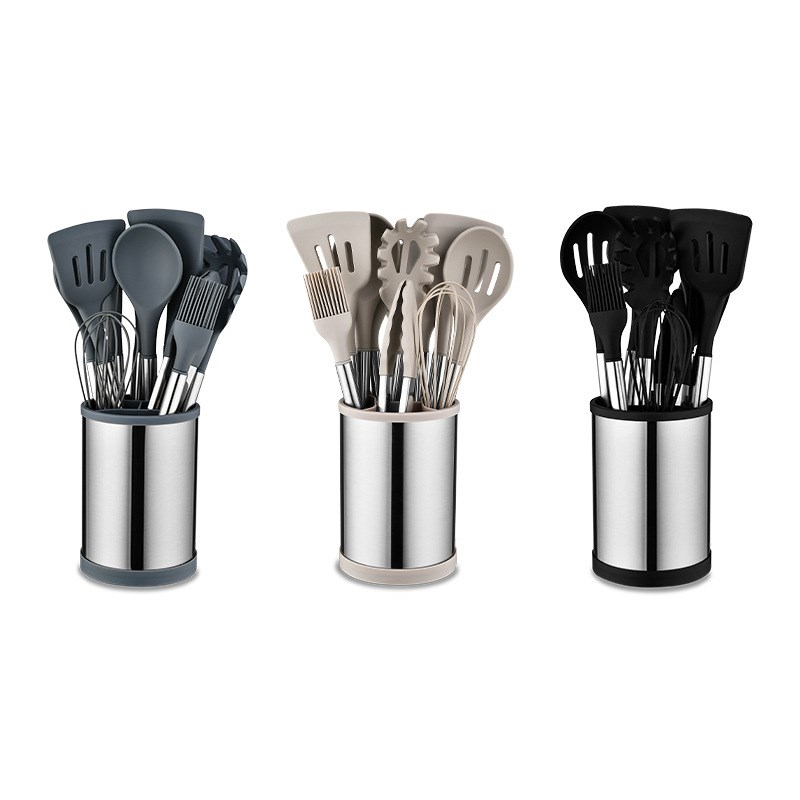 可旋转座硅胶厨房工具11件套 不粘锅静音锅铲不刮涂层汤勺厨具套