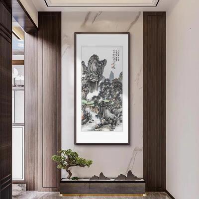 张大UAW招财山水画关玄装饰千国画走廊过道尽头墙画面高档竖版新