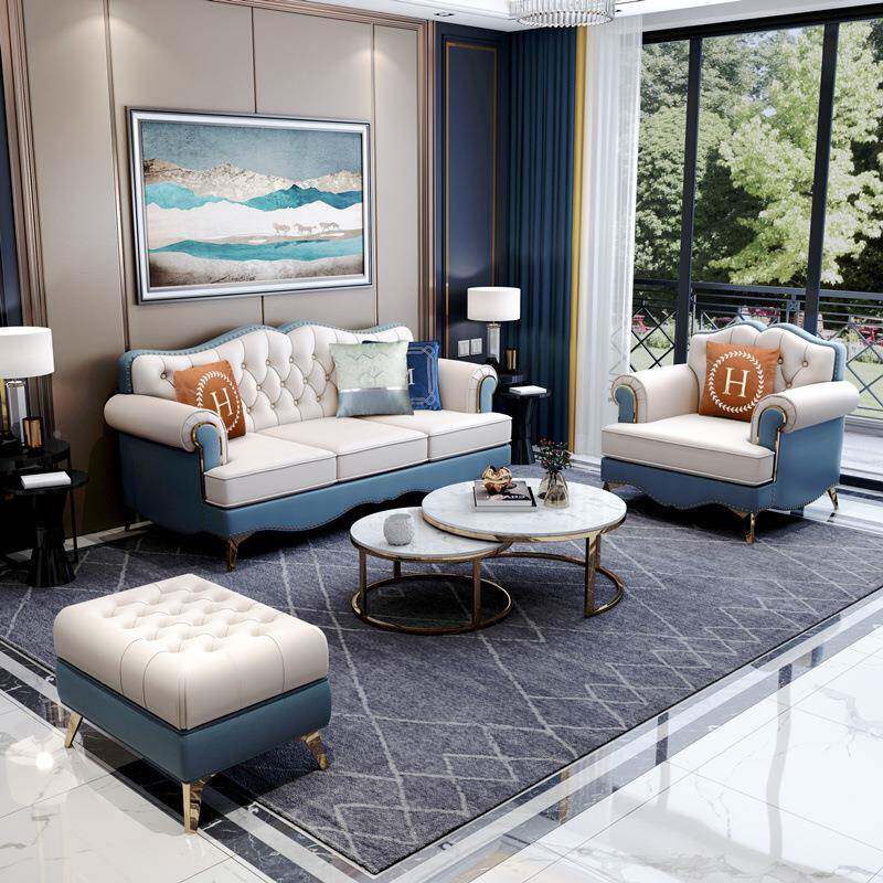 意美式轻奢后现代金港属式LX-158简约式客三厅小户型别墅人皮艺拉