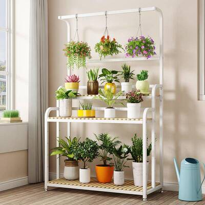 花架置物架阳台室内吊兰客厅架多层铁艺实木萝落3518地绿阳子台花