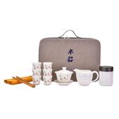 化宝石黄羊脂玉小套描金碗礼品茶具德55328白瓷户o外旅行茶盖具lg