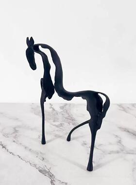 中式招财马黑色辛合马艺摆件家居装饰术品金办新JY-00789公室软装