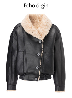 EO设计师品牌年轻款皮毛一体双面可穿西装领宽松休闲皮夹克外套